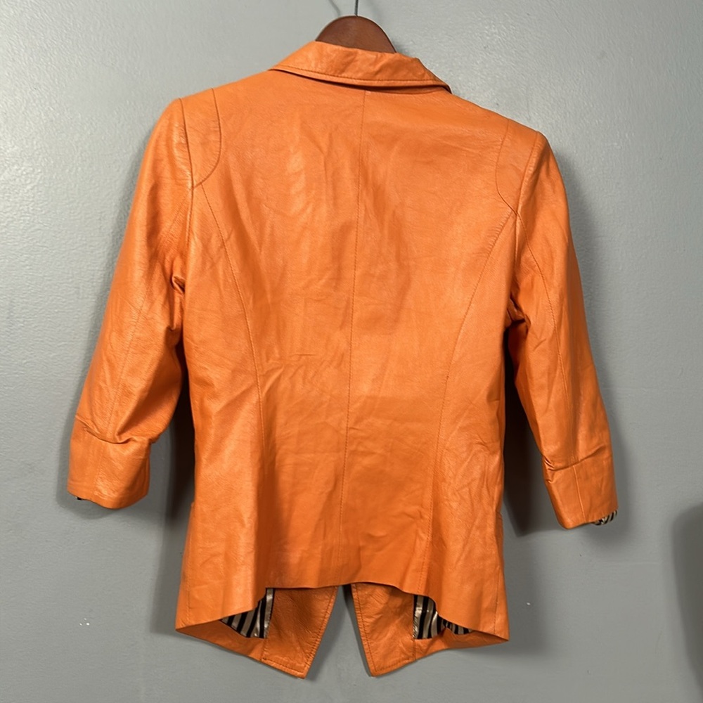 Aodier Orange Leather Women's Jacket size 40 XS to S - Picture 4 of 16